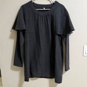 MUJI Charcoal Wool-Blend Ruffle Cape Sweater – Size M